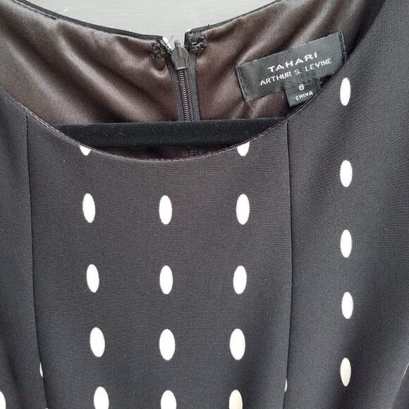 Tahari Black/Tan Polka Dot Sleveless Dress Size 8 Like New! - Picture 6 of 8